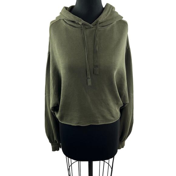 FRAME Cropped Easy Hooded Sweatshirt Vintage Forest Green Pima Cotton Size M - Picture 1 of 10